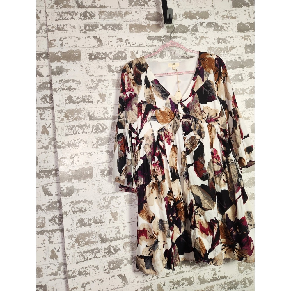 Entro Mini Boho Floral Dress Small V-Neck Button Details Bell Sleeve Lined Artsy - Picture 4 of 16